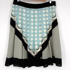 Womens Mod 100 Silk Pleated Skirt 8 Blue Black Polka Dot Retro Mid Century