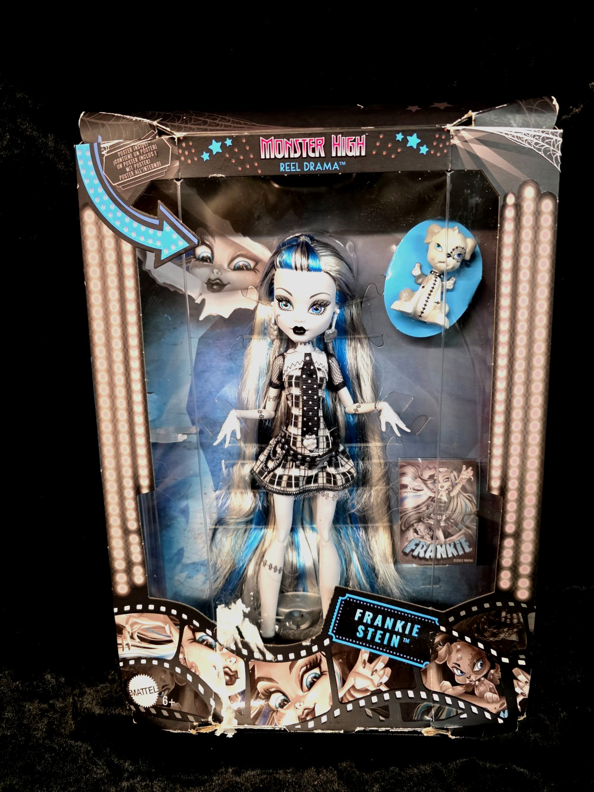 MATTEL Monster High Doll, Frankie Stein in Black and White, Reel Drama  NEW!