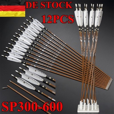 12x 31''Pure Carbon Pfeile SP300-600 Naturfedern Compoundbogen Recurvebögen Jagd