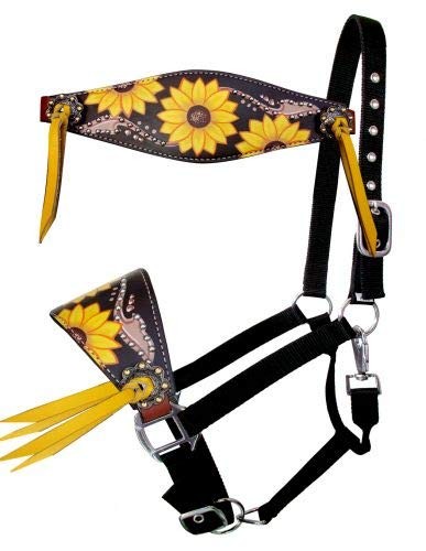 Showman ® Leather noseband and tiedown with sunflower and cheetah printed leather nose
