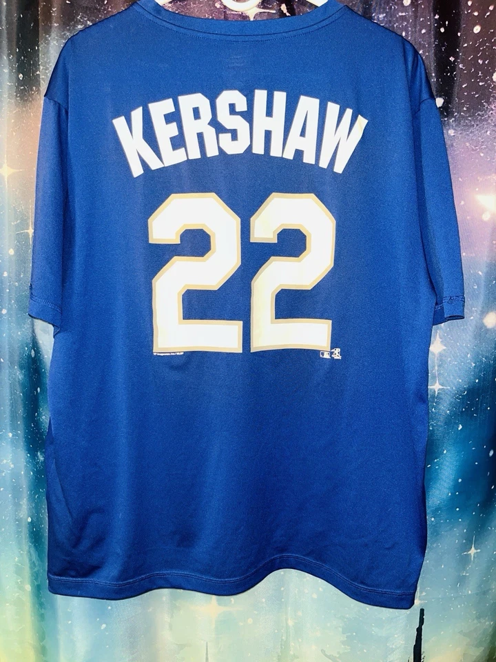 Los Angeles Dodgers Men T-Shirt XL Blue Clayton Kershaw #22 Team Logo Crew Neck - Image 3 of 4