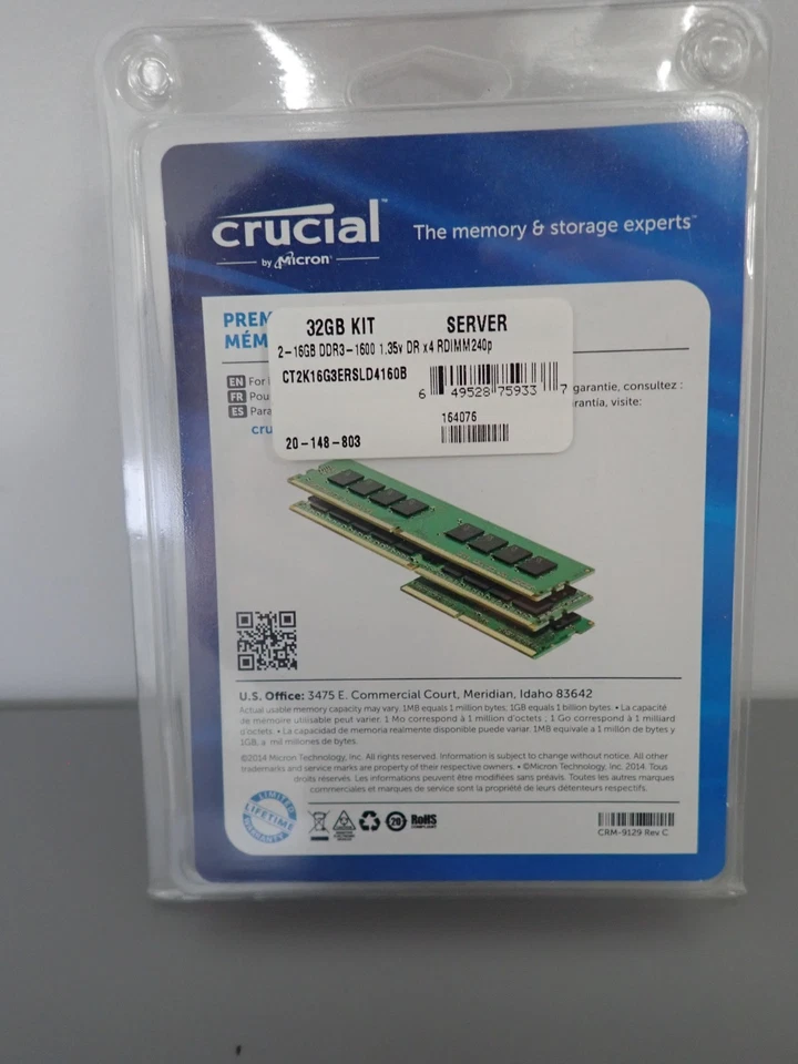 Crucial 32GB Server RAM - 2x16GB DDR3 1600 RDIMM - Image 2 of 2