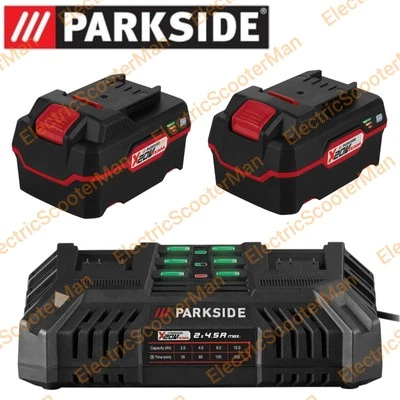 Parkside 20V 2 × 4Ah Battery & 1 × 4.5A Dual Quick Charger X20V Team Series Tool