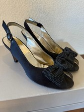 Salvatore Ferragamo Black Satin Peep Toe Heels with Bow Made in Italy 6.5 B VTG