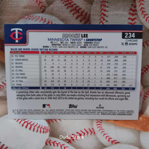 2025 Topps Chrome Sepia Refractor -Brooks Lee #234 *RC* - Minnesota Twins - Picture 2 of 2