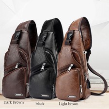 Herren Brusttasche Crossbody Umh&auml;ngetasche PU 34 cm Rei&szlig;verschluss + Schnalle