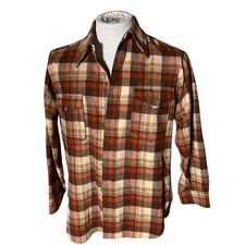 Vintage Pendleton Wool Shirt Mens M Brown Plaid Made USA Virgin Wool Flannel