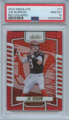 Joe Burrow 2023 Absolute Red Squares Cincinnati Bengals 53/499 PSA 10