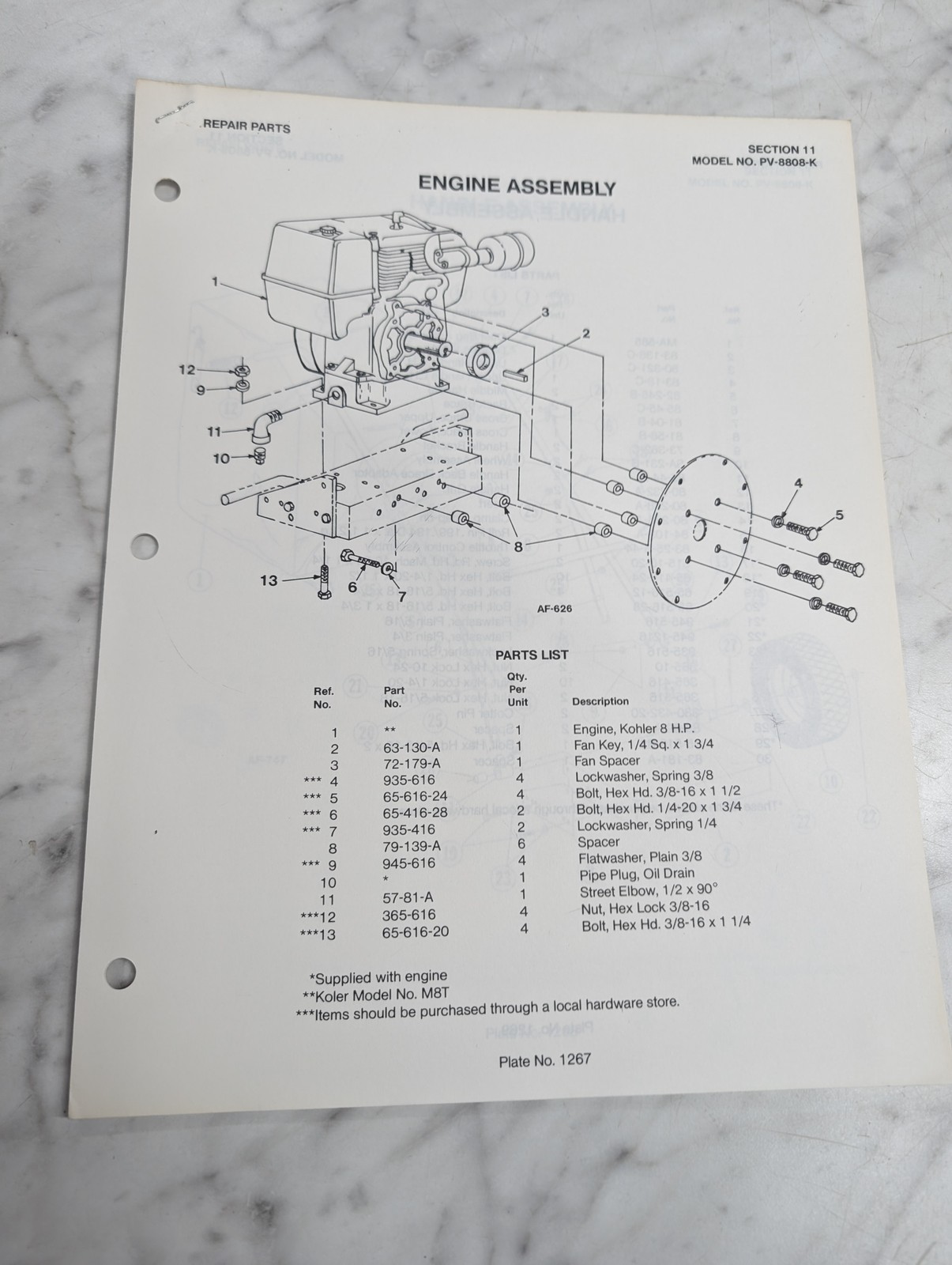 PARKER SWEEPER REPAIR PARTS LIST SHEETS CATALOG MODEL PV-8808-K