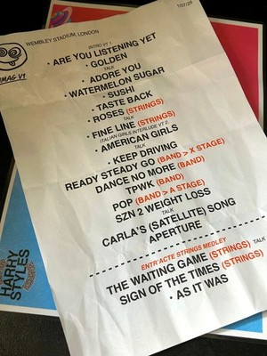 HARRY STYLES TOGETHER WEMBLEY STADIUM LONDON WEDS 1ST JULY CREW SETLIST - RARE