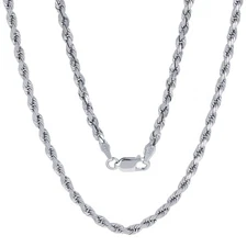 14k White Gold Solid 3mm Diamond Cut Rope Chain Necklace Mens Womens 20"