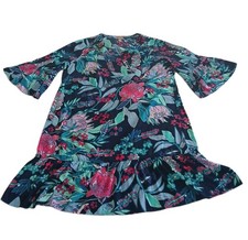 Chico's Dress Women's Plus Size 3 Blue Floral Ruffles 3/4 Sleeves Summer Spring