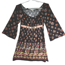 Boston Proper Muse Hippie Chic Peasant Studded Retro Boho Bell Sleeve Dress 12 L