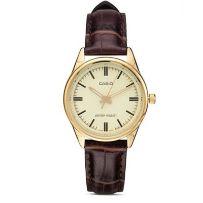 Casio Women s Gold-Tone Leather Strap Analog Watch - LTP-V005GL-9AUDF