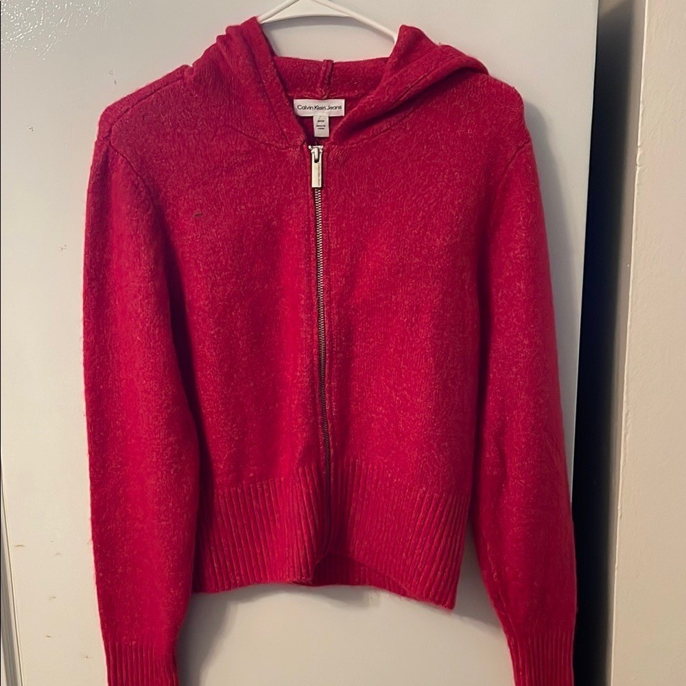 Calvin Klein Jeans Women's Small Cozy Red Hooded Sweater Small NWT