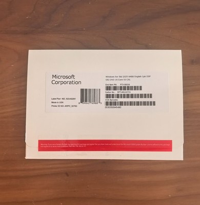 Microsoft Windows Server 2025 Standard 64Bit 16 Core-50 CALs DVD With Key Sealed