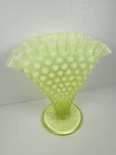 Vintage Fenton Vaseline Topaz Opalescent Ruffled Fan Vase, 6”