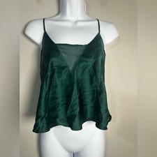 VTG Victoria's Secret Gold Label 100 Silk Camisole Emerald Green Mesh Inset S