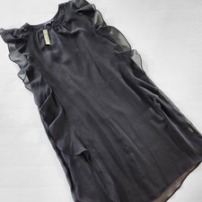 NWT Madewell Black Silk Ruffle Sheer Layer Dress Women's sz 2