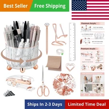 Rose Gold Desk Accessories, Office Supplies and Accessories Set, Acrylic Stapler