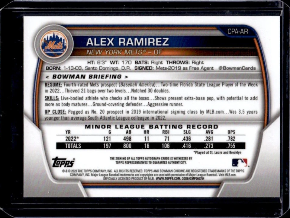 2023 Bowman Alex Ramirez Chrome Prospect Auto #CPA-AR Mets - Image 2 of 2