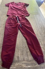 FIGS Scrub Set for Women Catarina Top Zamora Pants Color Burgundy Size XS