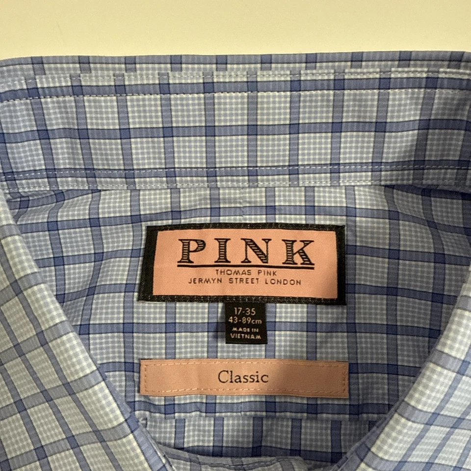 Camisa de vestir Thomas rosa para hombre 17 35 azul a cuadros abotonada Foto 3 de 4