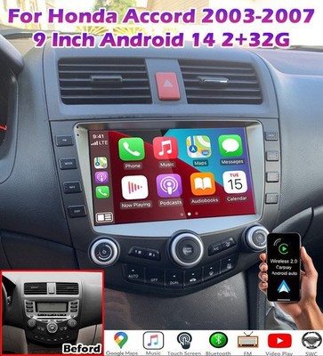 2+32G Android 14 Apple CarPlay Car Stereo Radio WIFI For Honda Accord 2003-2007