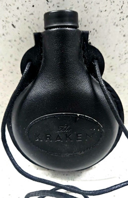The Kraken Black Spiced Rum Faux Leather Flask With Lanyard 6.5''H x 4.5''W