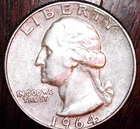 1964 D Washington  90% Silver Quarter  - Good - Actual Coin    ( E37 )