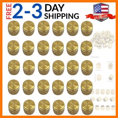 30 Pcs Schrader Core Caps, 1/4'' HVAC Locking Caps Brass Fittings Cap with Neo...