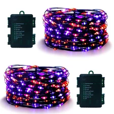 2 Pack Halloween Fairy Lights Battery Operated 200 LED 66Ft Silver Wire Starr...