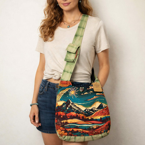 Southwest Mountain Crossbody Hobo Bag Sedona Landscape Tote Purse Handmade Nepal