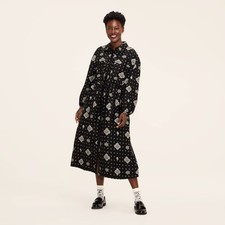 Women's Bandana Print Long Sleeve Utility Midi Shirt Dress - Woolrich Black