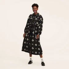 Women's Bandana Print Long Sleeve Utility Midi Shirt Dress - Woolrich Black