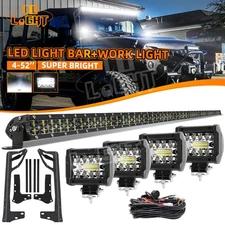 For Jeep Wrangler JK 6D 52" 1600W Dual-Row+4X 4" Pods  LED Light Bar Mounts Kit