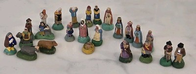 24 pcs Vintage Santons de Provence Nativity Hand Painted France Town People (FJ)