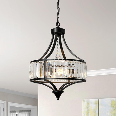 Rustic Black Crystal Chandelier Pendant Light for Modern Farmhouse Decor