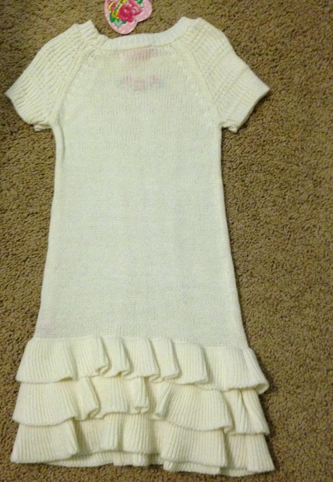 Nuevo con etiquetas Vestido Suéter Tejido Marfil Volantes Niñas Talla 4 DOS IZQUIERDA Excelente con Botas Foto 4 de 4