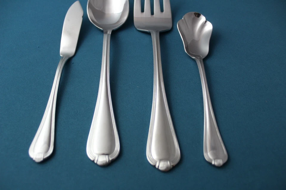 4pc Serving Tablespoon Fork Butter Sugar Pfaltzgraff ADDISON Stainless Korea - Imagem 2 de 4