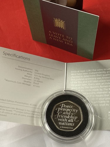 50p 2020 Brexit UK EU Withdrawal x 2. Official Royal Mint New SILVER PROOF &BUNC - Picture 9 of 19