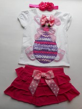 Easter Bunny Outfit Shirt  Skirt Handmade Headband Toddler Girls NEW