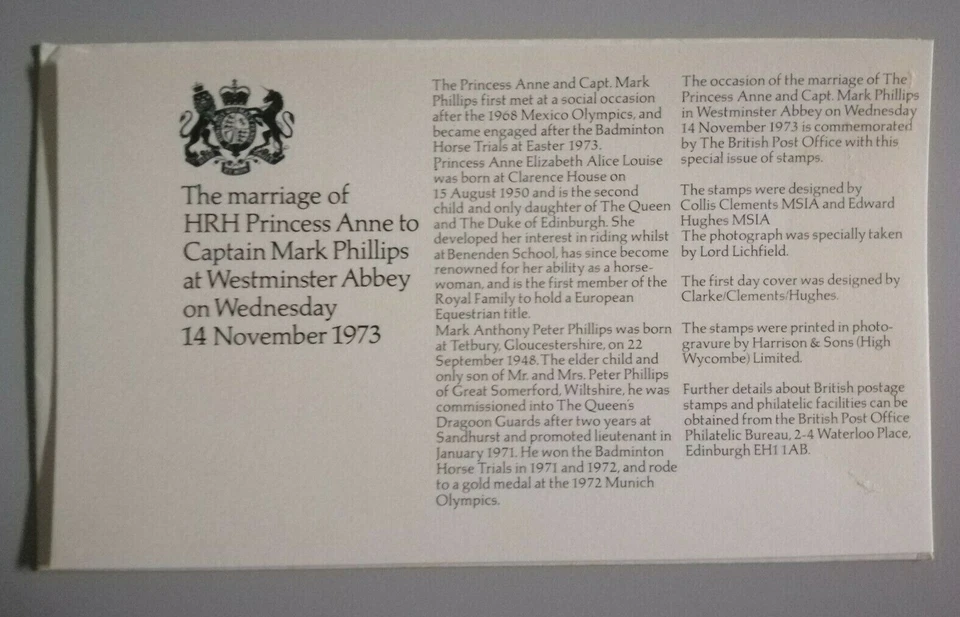 Royal Mail FDC 1973 - Royal Wedding (2v Stamps Cover) - Image 2 of 2