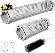 Pellet Smoker Tube Set 6 & 12 Stainless Steel BBQ Wood Smoker Tube with Brush...