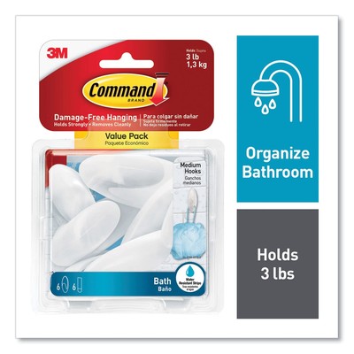 BATH18-6ES Organize Damage-Free Bath Towel Hook Value Pack Medium Frosted