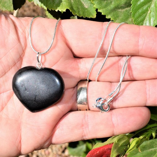 CHARGED Himalayan Black Tourmaline HEART Pendant + 20" Stainless Steel Chain - Picture 5 of 10