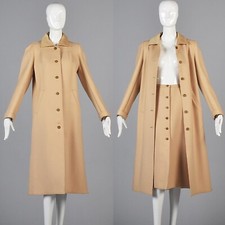 M Vintage 1970s 70s Courreges Winter Coat Skirt Suit Set Outfit Separates Camel