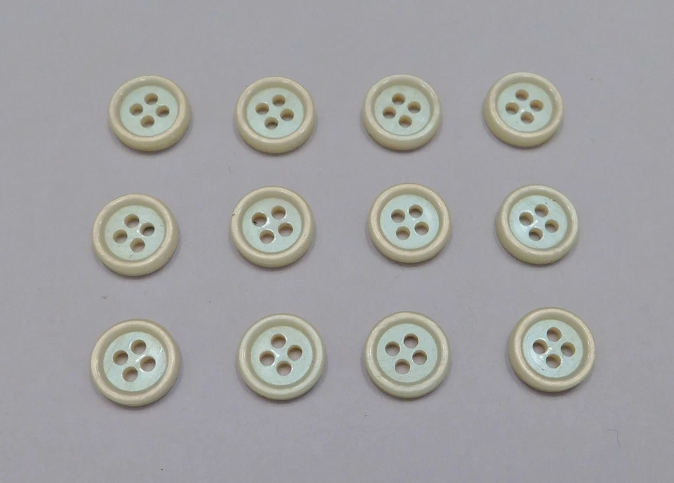 Set 12 Vintage Pastel Aqua Peach Iridescent Shell Buttons Tiny 3/8" 4-Hole Flat - Image 2 of 4