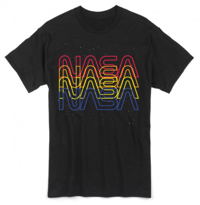 New NASA Starry Night Retro 70s Print Apollo Mission Classic Logo Black T-Shirt