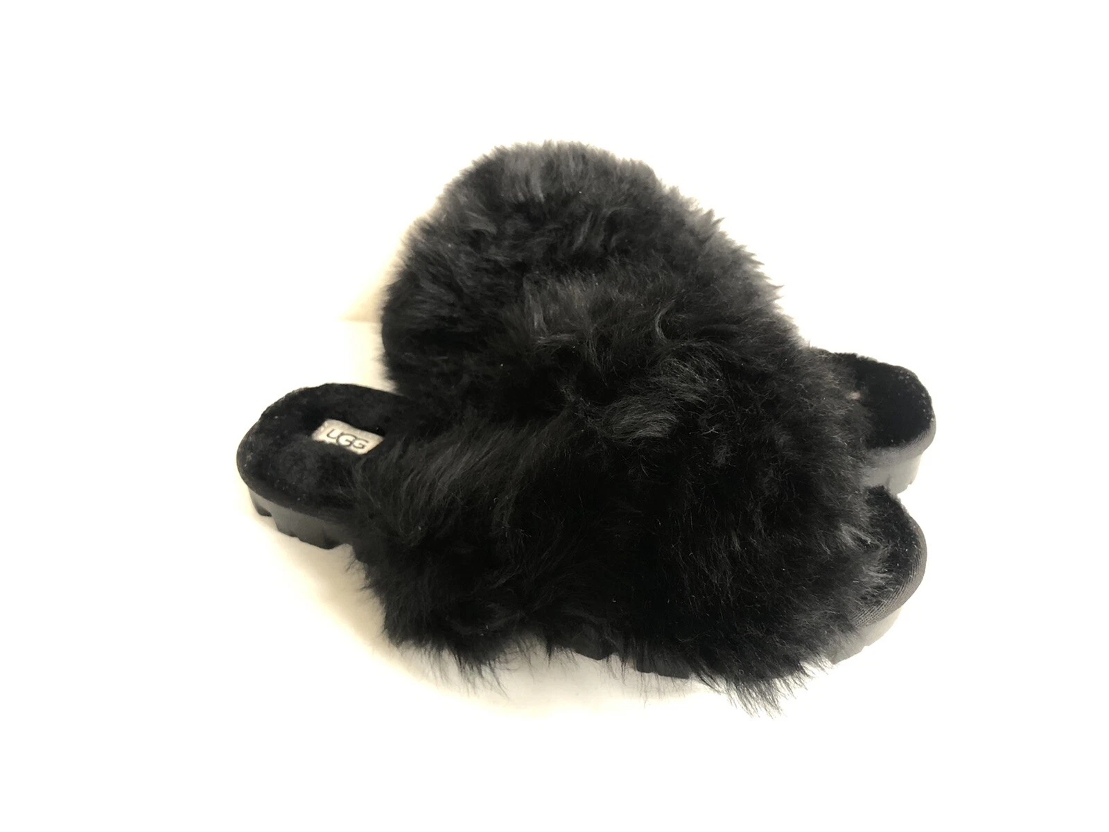 UGG FUZZALICIOUS SANDALO SLIP ON MOCASSINO NERO LANUGINE US 6 EU 37 UK 4